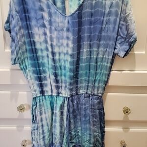 Love Stitch Tie Dye Blue Short Sleeve Romper S